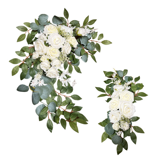 White Rose and Eucalyptus Wedding Arch Backdrop Decor - Set of 2